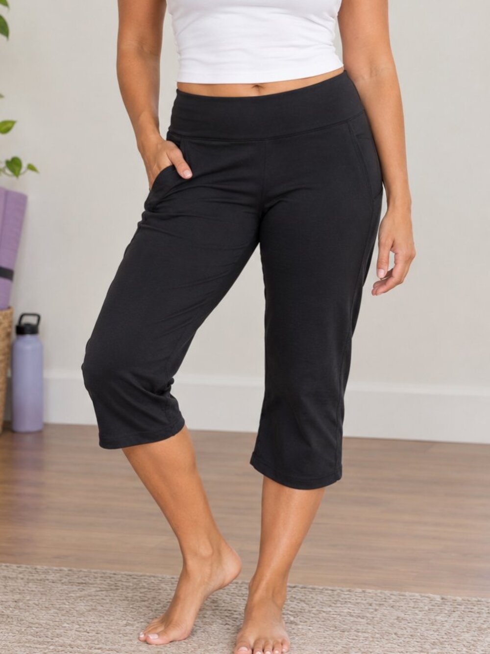 90 Degree By Reflex Women’s Activewear Capris Medium Black Yoga Workout Pants
